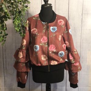 Jealous Tomato Brown Sueded Floral Ruffle Sleeves